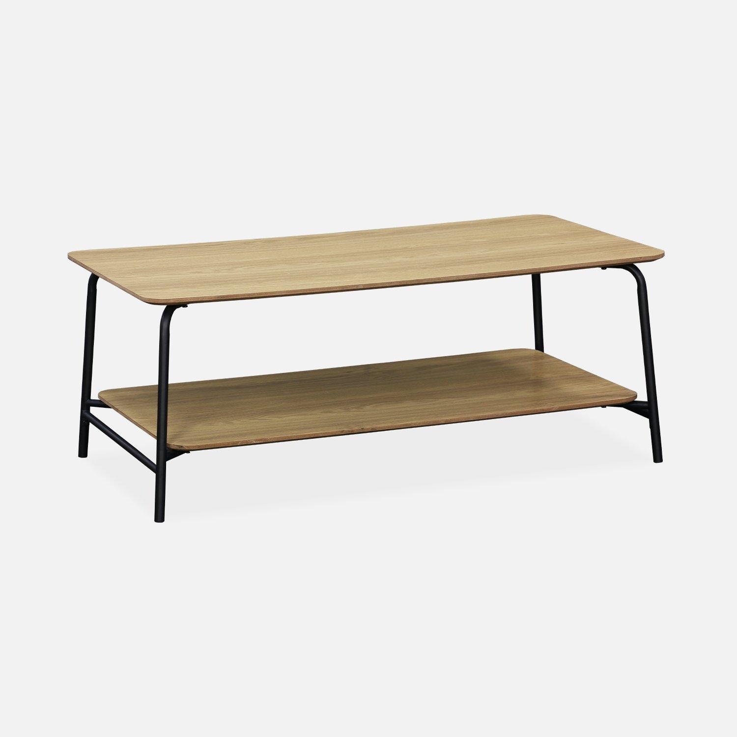 Wood And Black Metal Coffee Table 1 Shelf